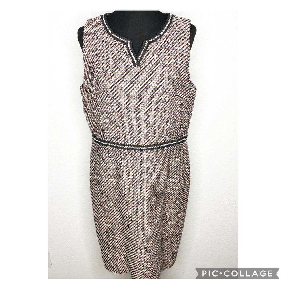 Talbots black white pink orange tweed sleeveless sheath dress size‎ 14